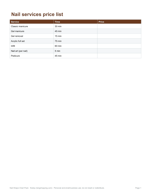 Preview of the first page of Price list (DOCX/PDF)